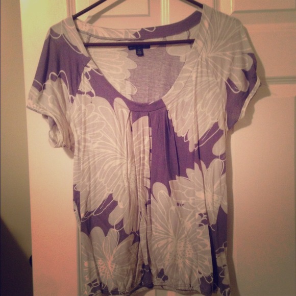 Purple and gray cotton floral top
