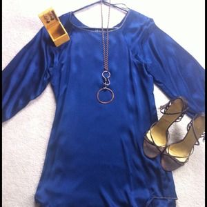 ABS midnight blue satin mini dress.