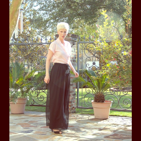 Vtg Black Tadashi Chiffon Layered Pants w/Belt