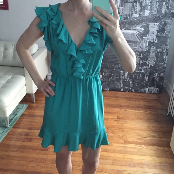 Amanda Uprichard Silk Ruffle Dress Teal Sz S