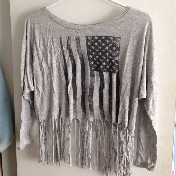 American flag fringe gray forever 21 shirt