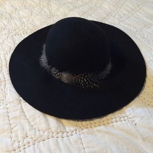 | nwot | wide brim black hat with feathers