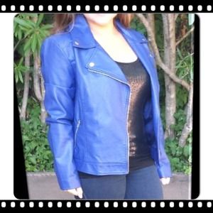 Blue Leatherette Bomber Jacket 💎