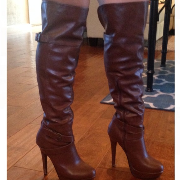 Brown Platform Knee High Boots