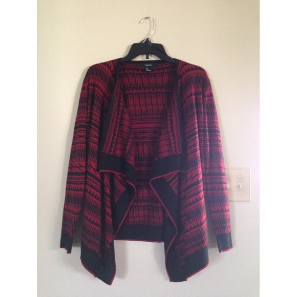 Forever 21 Sweaters - Red and Black Aztec Print Cardigan
