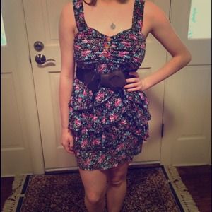 Floral, fitted but ruffled dress