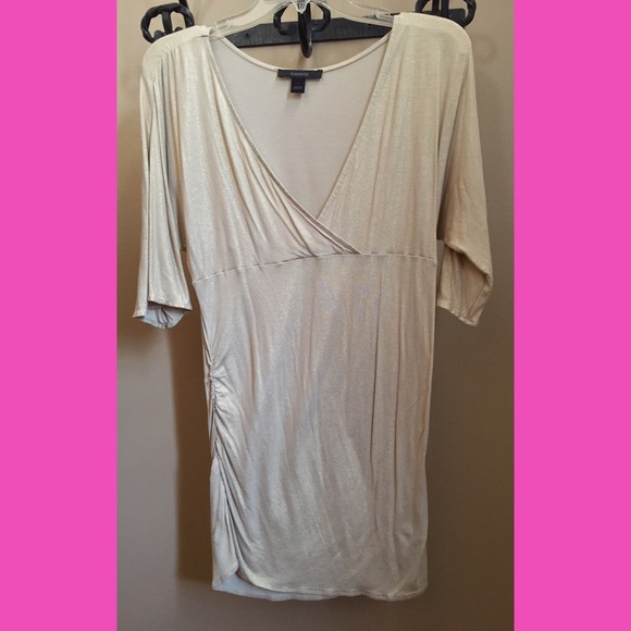 Express Gold Sparkly Tunic Top With Ruching Detail