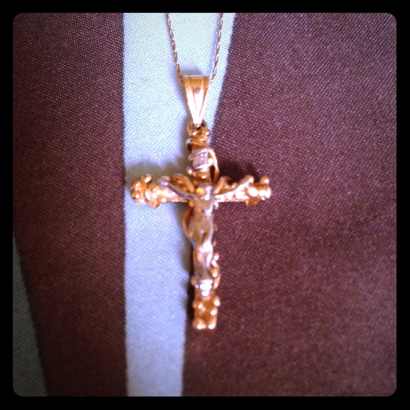 REDUCEBeautiful Solid Yellow & White Gold Crucifix