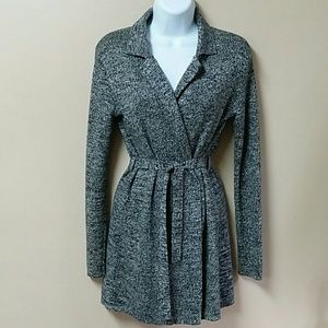 Cardigan, black and grey.