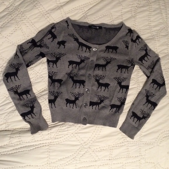 gray reindeer cardigan