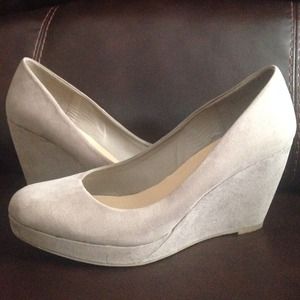 Light tan platform wedge shoes