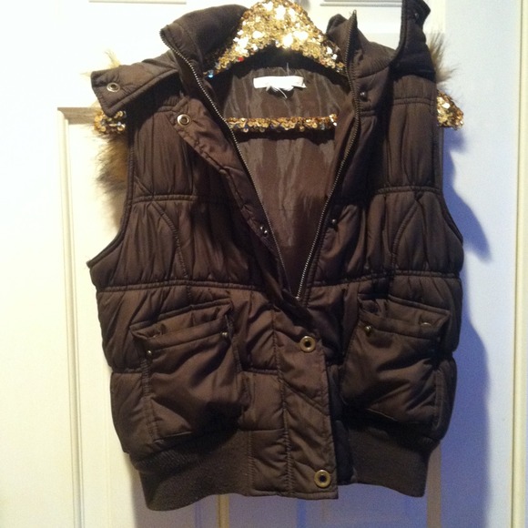 Brown faux fur hood vest