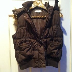Brown faux fur hood vest
