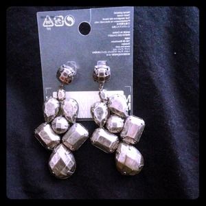 Silver, clustered jeweled, dangled earrings.