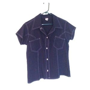 Urban Life button-up navy blue short sleeve top