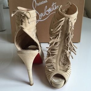 Louboutin heels light tan suede fringe!!!