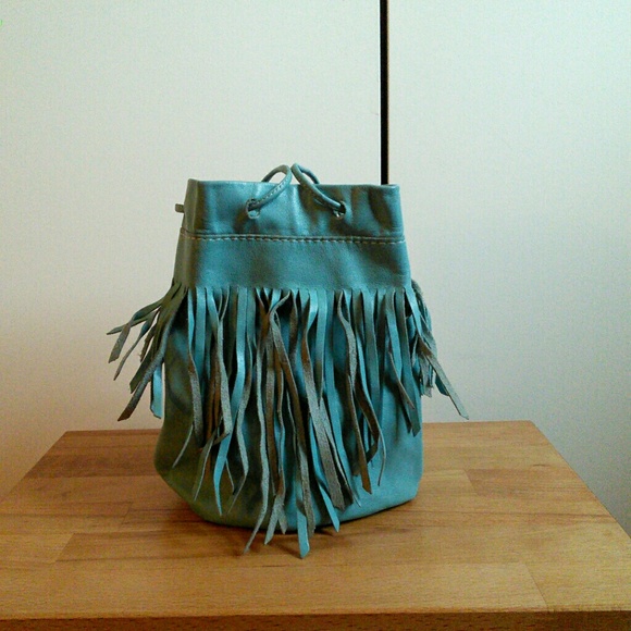 Vintage Turquoise Leather Fringe Pouch