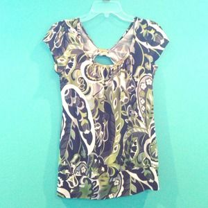 HeartSoul black/white/green floral print top