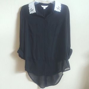 Classic Black Blouse with Lace Trimming