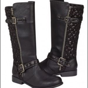 NEW Black Sequin Quilted Rider Boots