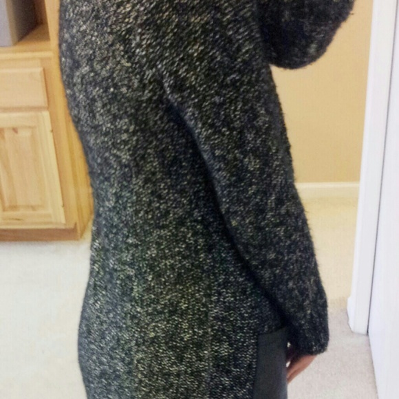 SOLD! Black and White Long Faux Leather Cardigan - Picture 3 of 3