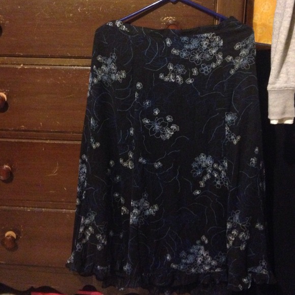Black with blue and white floral print skirt