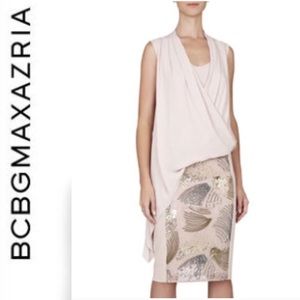 BCBG MaxAzria Asymmetrical Drape Top in nude