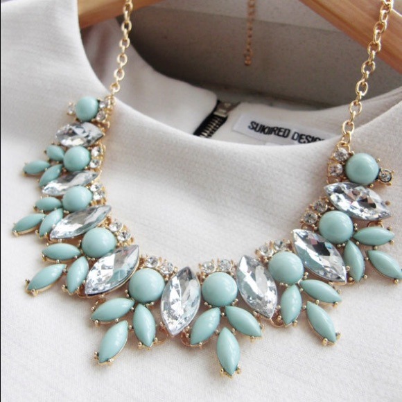 Baby blue and crystal statement necklace
