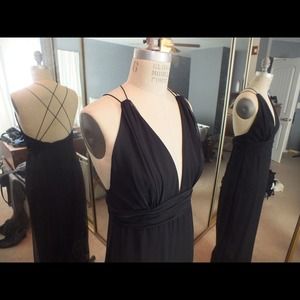 Deep v-neck , floor length evening gown--black