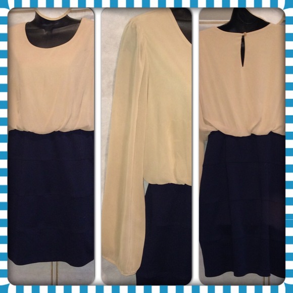 Tan and navy blue dress
