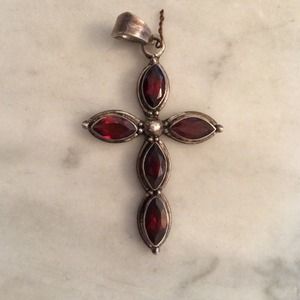 Garnet and Sterling Silver Cross Pendant