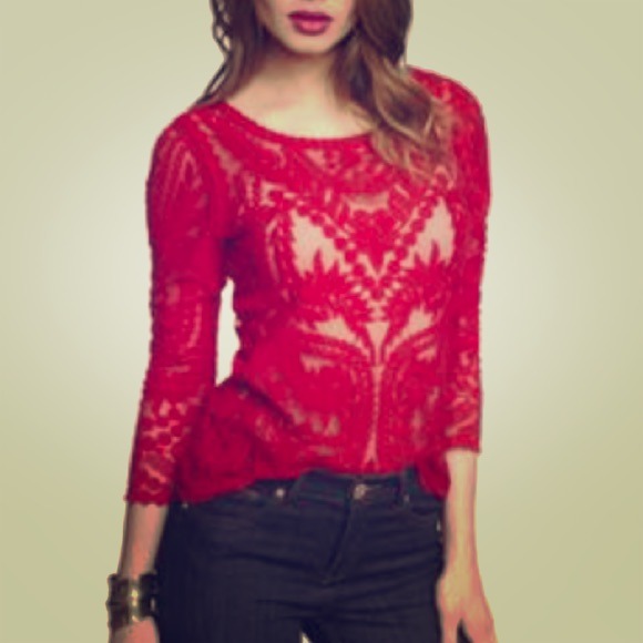 Embroidered Red Lace Top