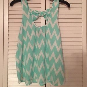 A chiffon, mint green and white shirt