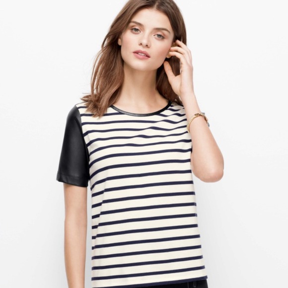 Ann Taylor Faux Leather Sleeve T-Shirt