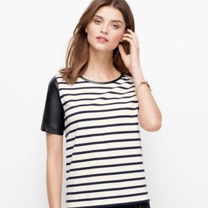 Ann Taylor Faux Leather Sleeve T-Shirt