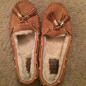 Authentic tory burch suede moccasins tan leather