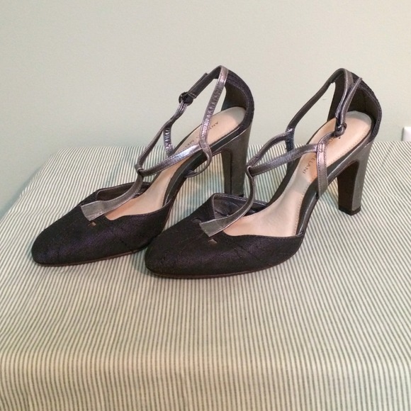 Denim and silver leather heels