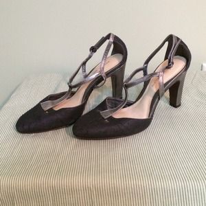 Denim and silver leather heels