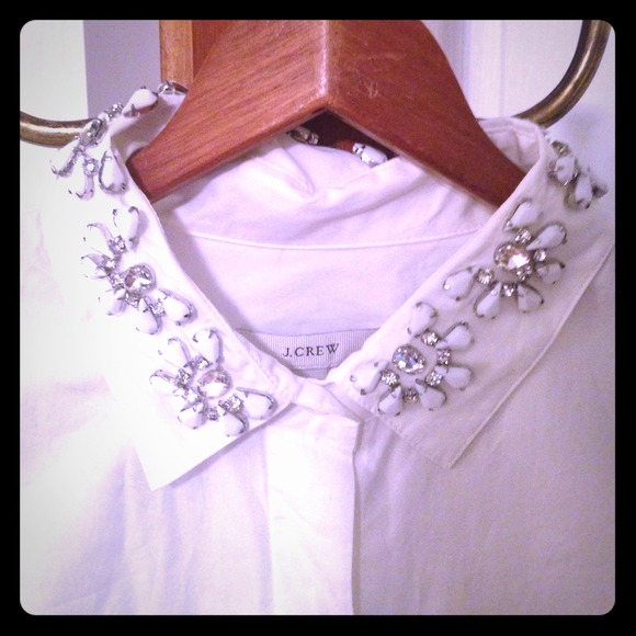 J. Crew Tops - J. Crew white blouse embellished collar