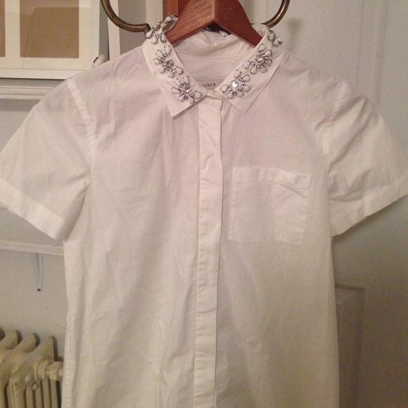 J. Crew white blouse embellished collar - Picture 2 of 3