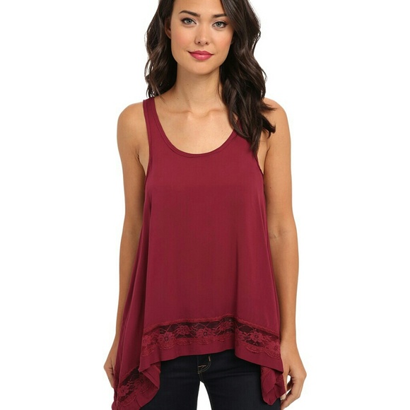 ***SOLD**NWT Free People Rich Berry Lace Trim Tank