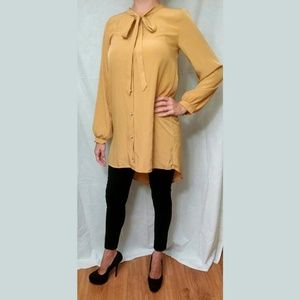 Mustard Long Sleeve Blouse w/ Pearl Buttons