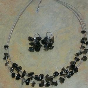 Sterling Silver BlackTaupe Stone Necklace Earring