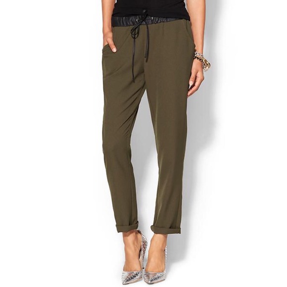 ❌BUNDLED❌ Olive Jogger Pants w/ Vegan Leather Trim - Picture 2 of 3