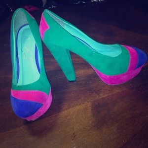 Green pink blue Platform pumps 4"