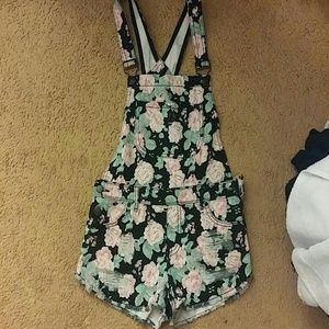 Floral denim overalls