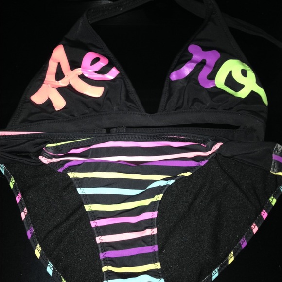 Aeropostale Size Kids 10/12 Black Striped Bikini