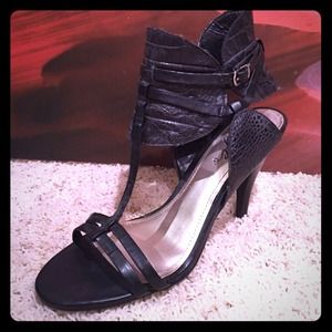 Black Fergie Heels with zip up side