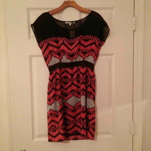 Orange print dress with sheer upper