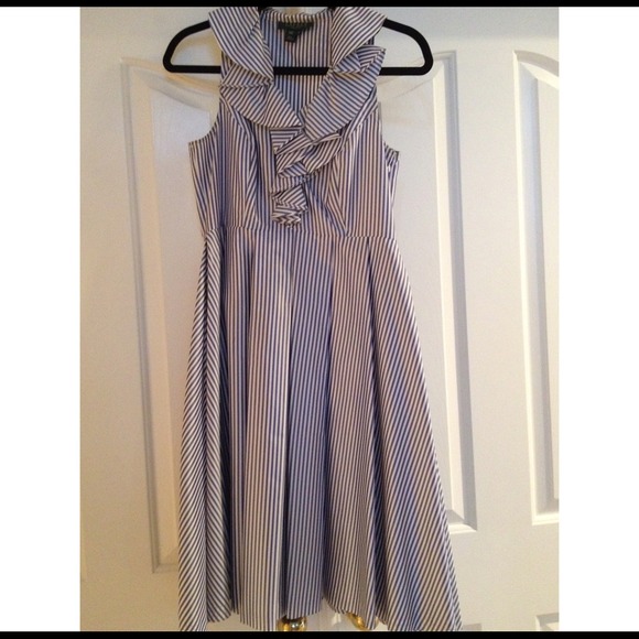 Ralph Lauren Stripped Ruffle Front Silk Dress